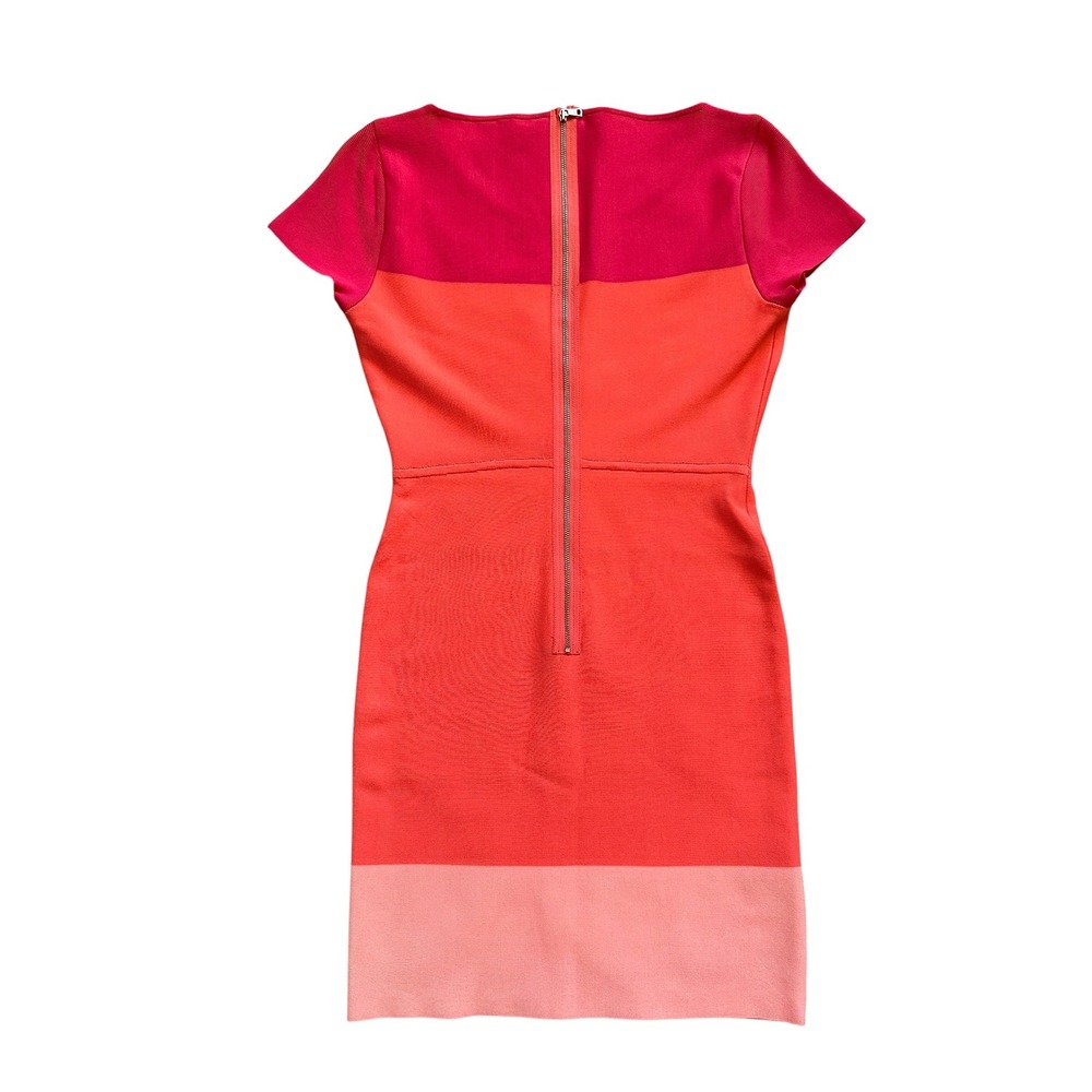 Retro BCBGMAXAZRIA Colorblock Bandage Dress M Pink Orange Bodycon Mini Zip Back - Picture 7 of 7